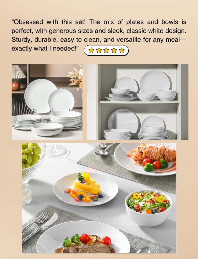 MALACASA Amelia 24 Piece Dinnerware Set