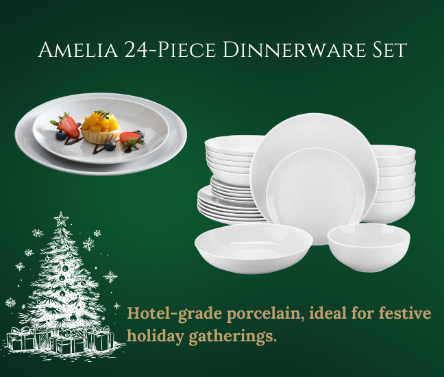 MALACASA Amelia 24 Piece Porcelain Dinnerware Set