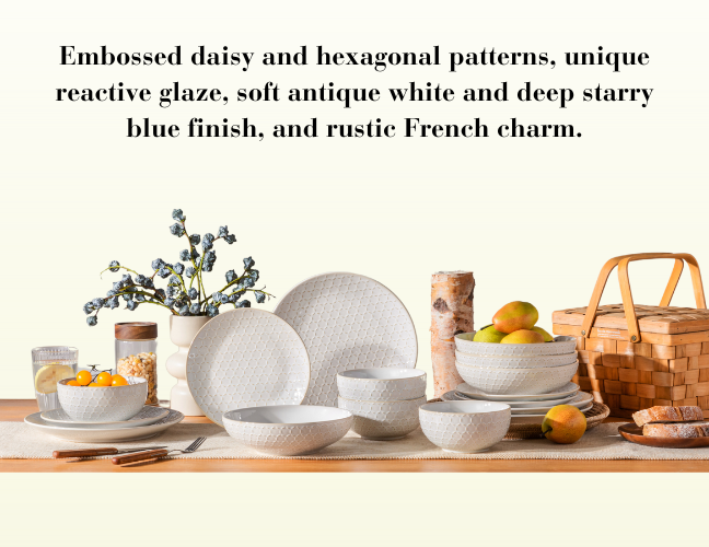 MALACASA Lydia 16 Piece Antique White Dinnerware Set